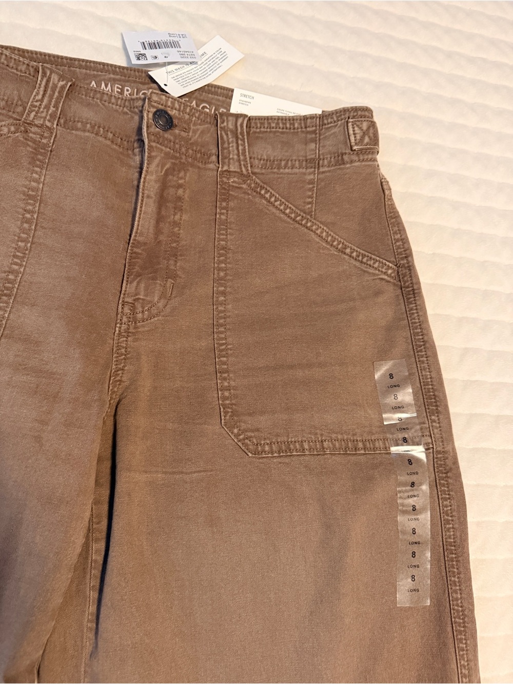 NWT AE Stretch High Waisted Utility Stovepipe Brown Jeans Pants 8L 29W - Picture 2 of 14